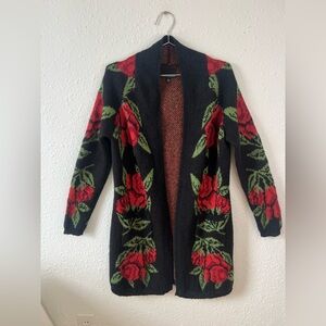 Cynthia Rowley Rose Floral Knit Open Front Long Cardigan